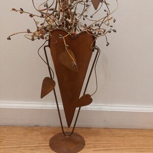 Rustic Metal Heart Vase with Dried Floral Arrangement With Pip Berries